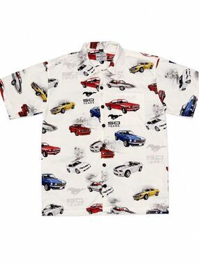 David Carey Ford Mustang 50 Years Camp Shirt Men’s L Cars Official Licensed